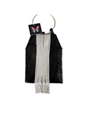 NEW Convertible Crossbody Evening Bag Rhinestone Fringe Black Silver